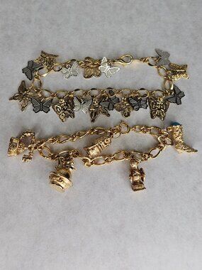 Vintage Avon Gold Tone Butterfly Bracelet & Charm Bracelet 7/6.5 Inches